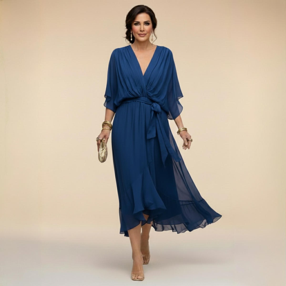 Monica | Vestido Elegante de Cuello en V - Azul
