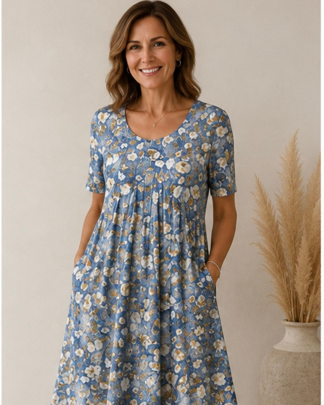 Rosie | Vestido Midi Floral con Bolsillos - Floral Amarillo