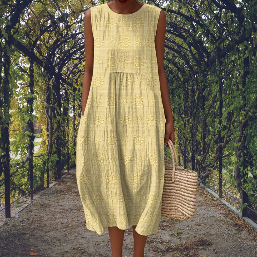 Aikaterini | Vestido Elegante sin Mangas con Bolsillos - Amarillo Claro