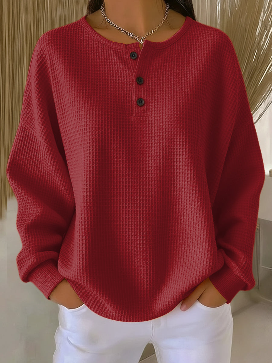 Mirabel | Sudadera Henley de Punto Gofre - Rojo