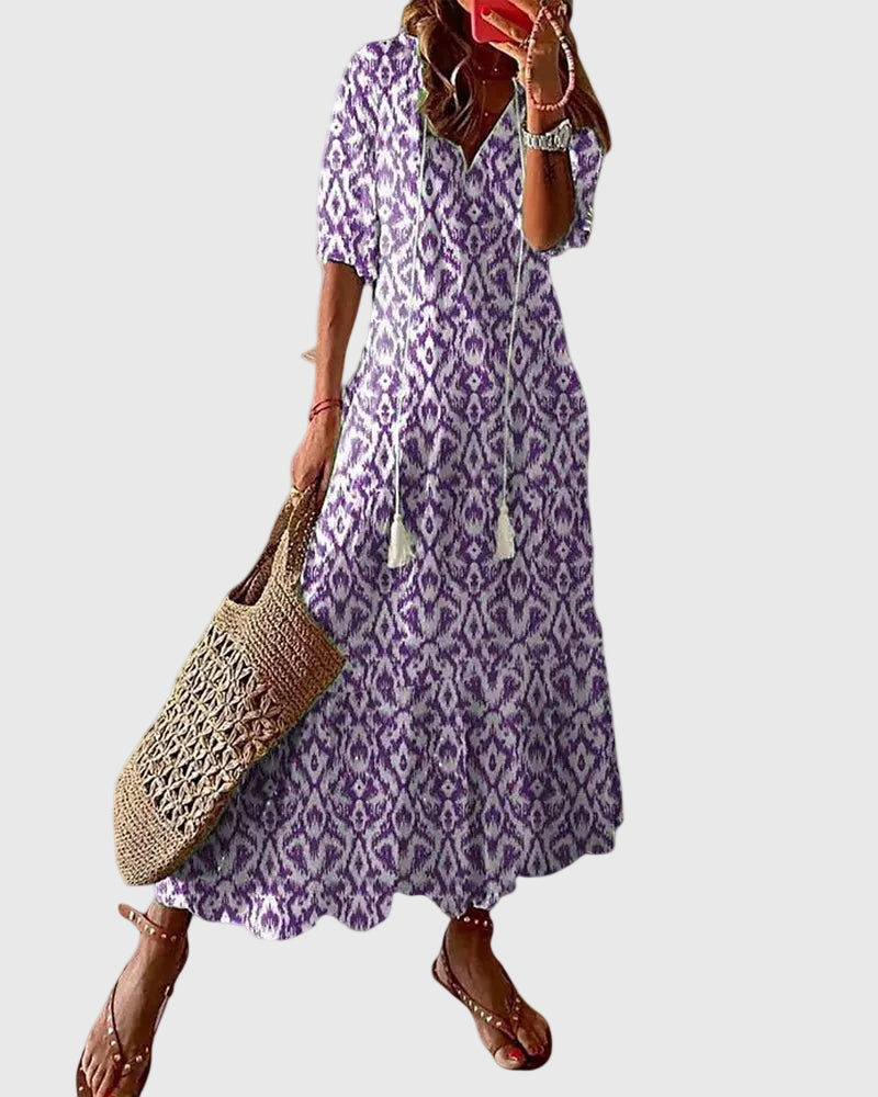 Amalia | Vestido Maxi Boho Vintage de Verano - Morado