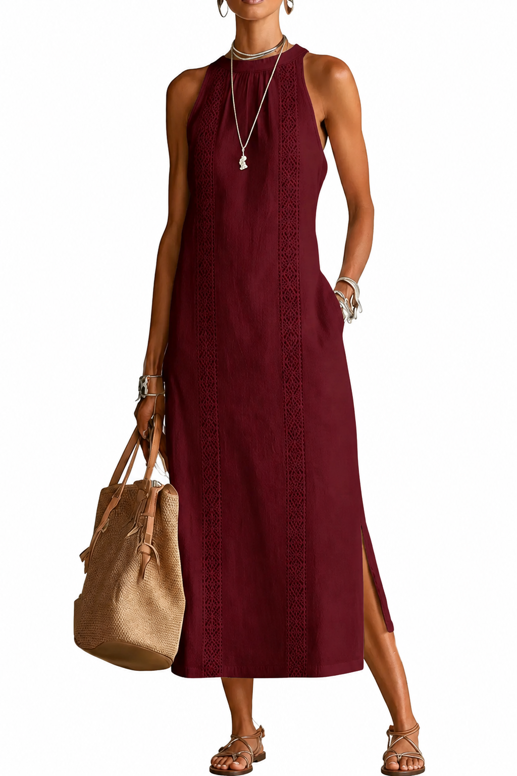 JIMENA | VESTIDO MID RELAJADO CON CUELLO MANDARÍN BORDADO