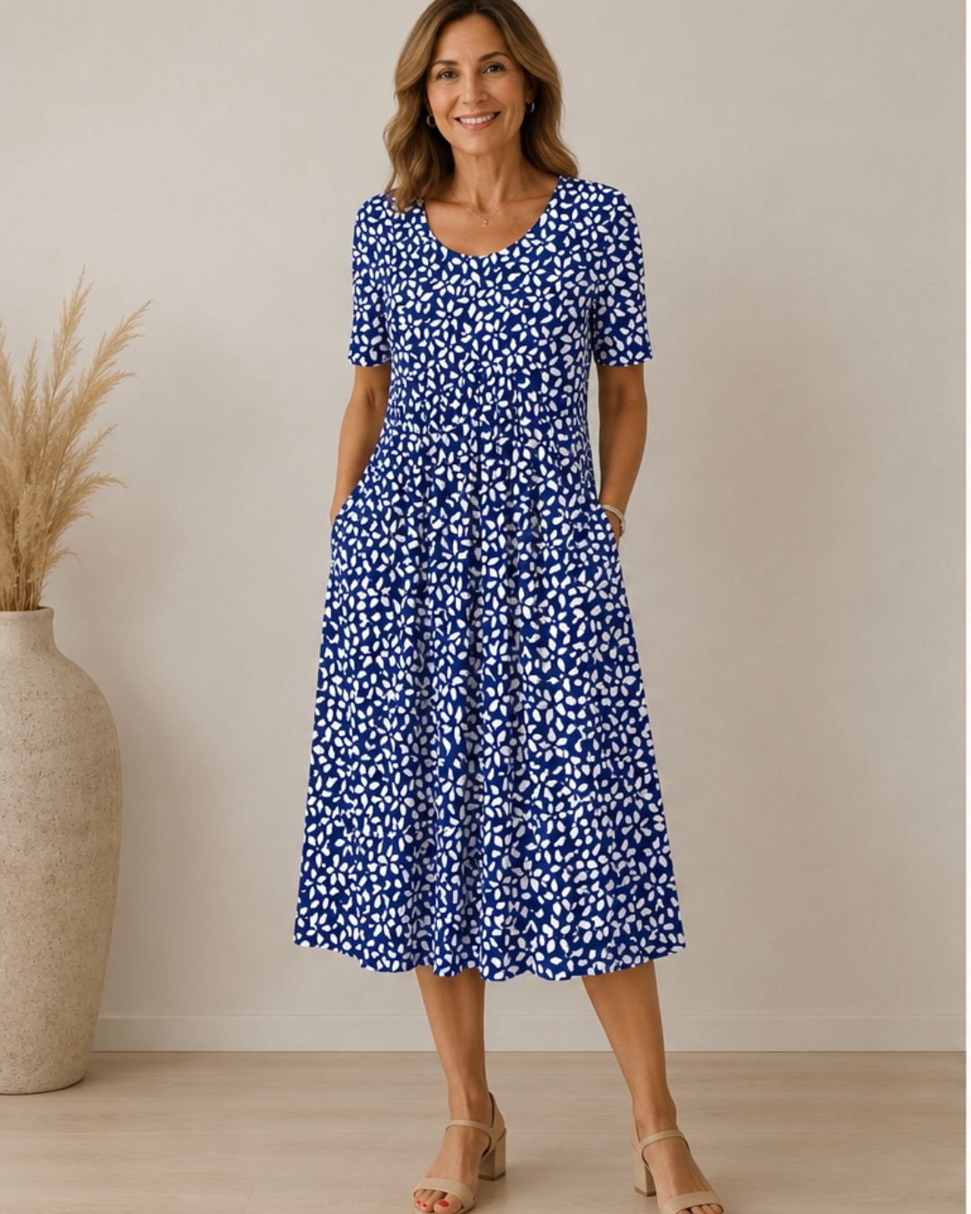 Rosie | Vestido Midi Floral con Bolsillos - Floral Azul