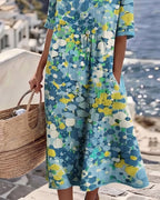 Vestido Violeta Cortés con Estampado Floral Ligero de Verano