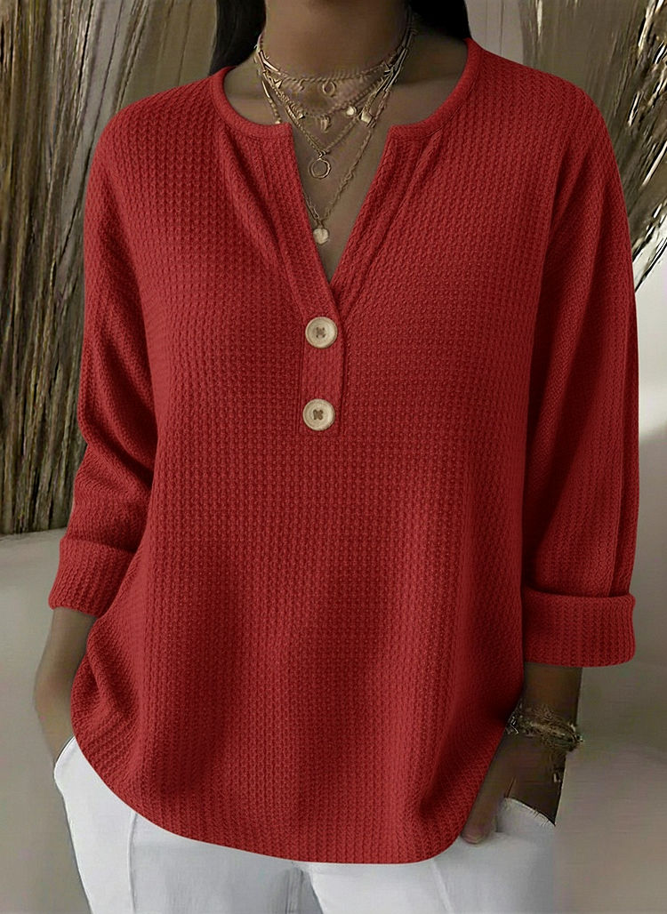 Lucinda | Top Henley con Botones - Rojo