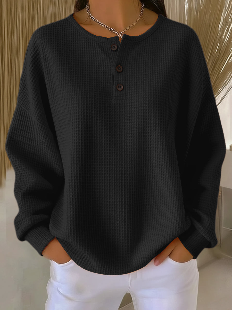 Mirabel | Sudadera Henley de Punto Gofre - Negro
