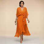 Monica | Vestido Elegante de Cuello en V - Naranja