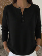 Helena | Jersey Henley de Punto con Botones - Negro