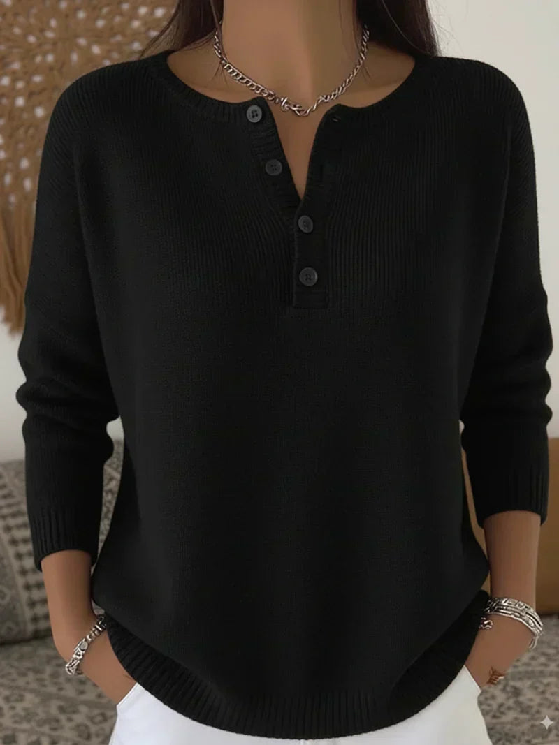 Helena | Jersey Henley de Punto con Botones - Negro