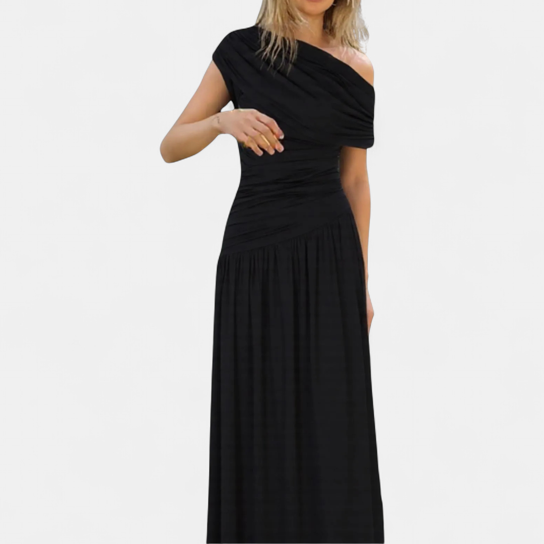 ROXANNE - Vestido Plisado Asimétrico - Negro