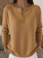 Helena | Jersey Henley de Punto con Botones - Camel