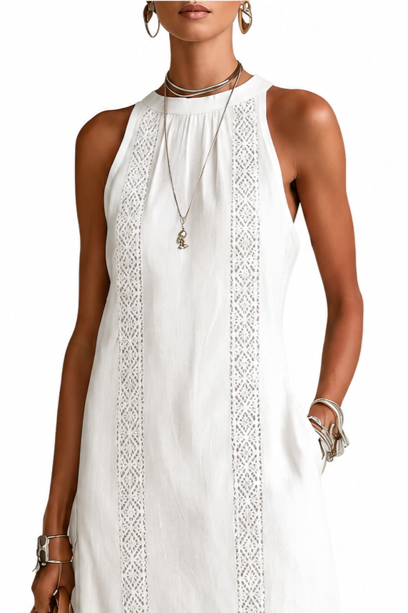 JIMENA | VESTIDO MID RELAJADO CON CUELLO MANDARÍN BORDADO