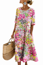 Vestido Violeta Cortés con Estampado Floral Ligero de Verano