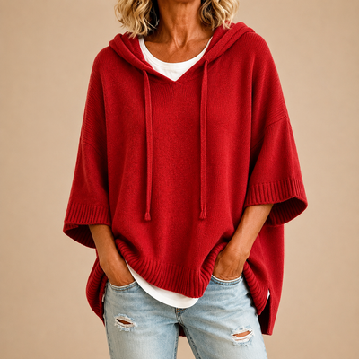 Poncho Violeta Cortés con Capucha en Rojo
