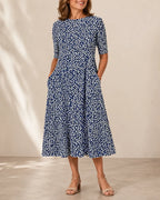 Annie | Vestido Midi Floral Favorecedor - Azul Oscuro