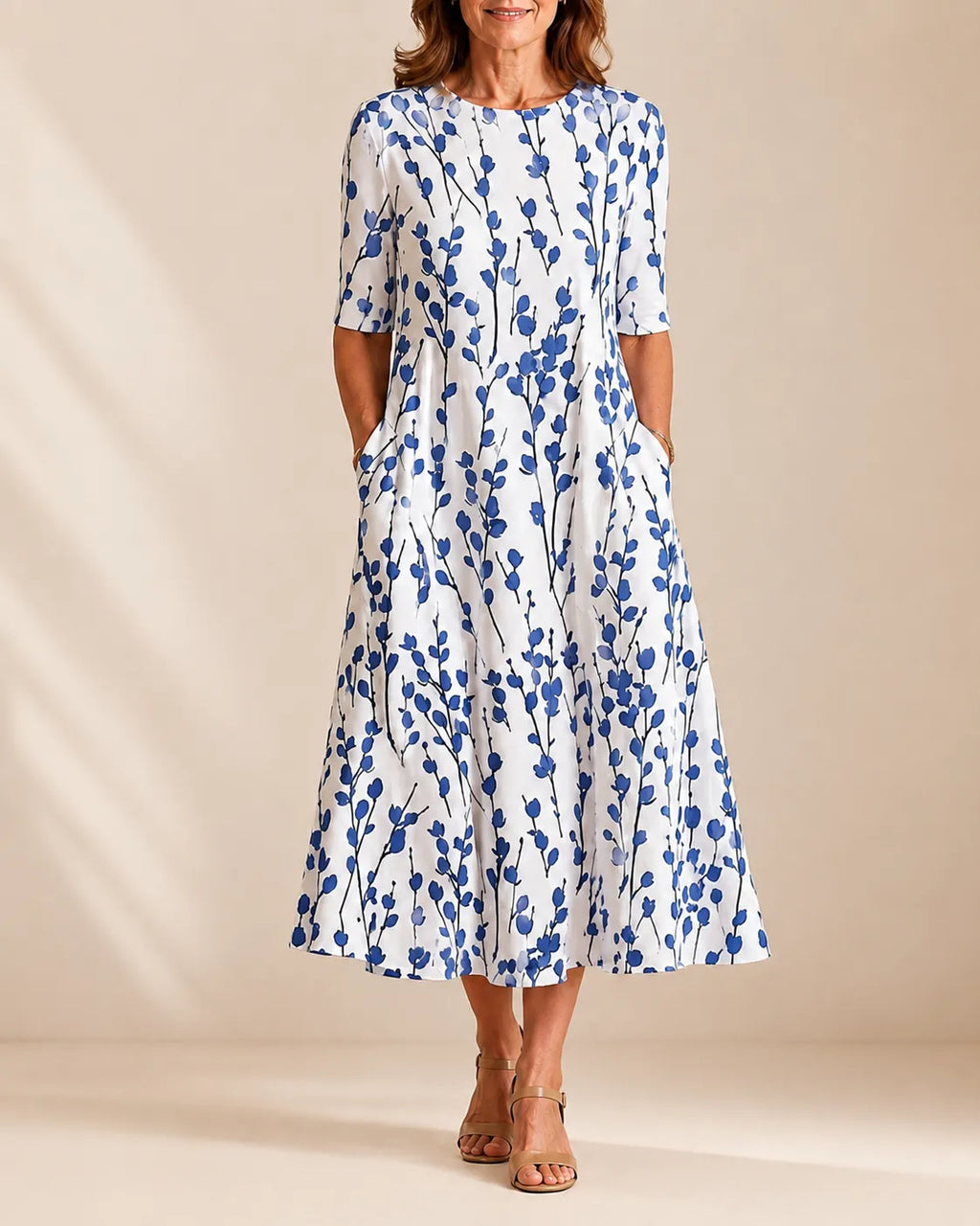 Annie | Vestido Midi Floral Favorecedor - Azul