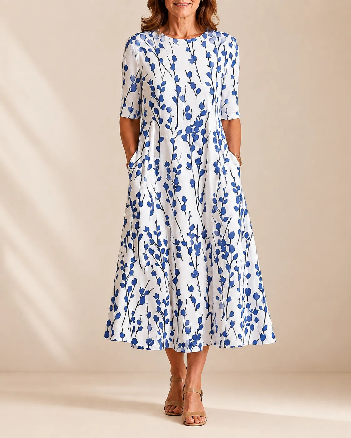 Annie | Vestido Midi Floral Favorecedor - Azul