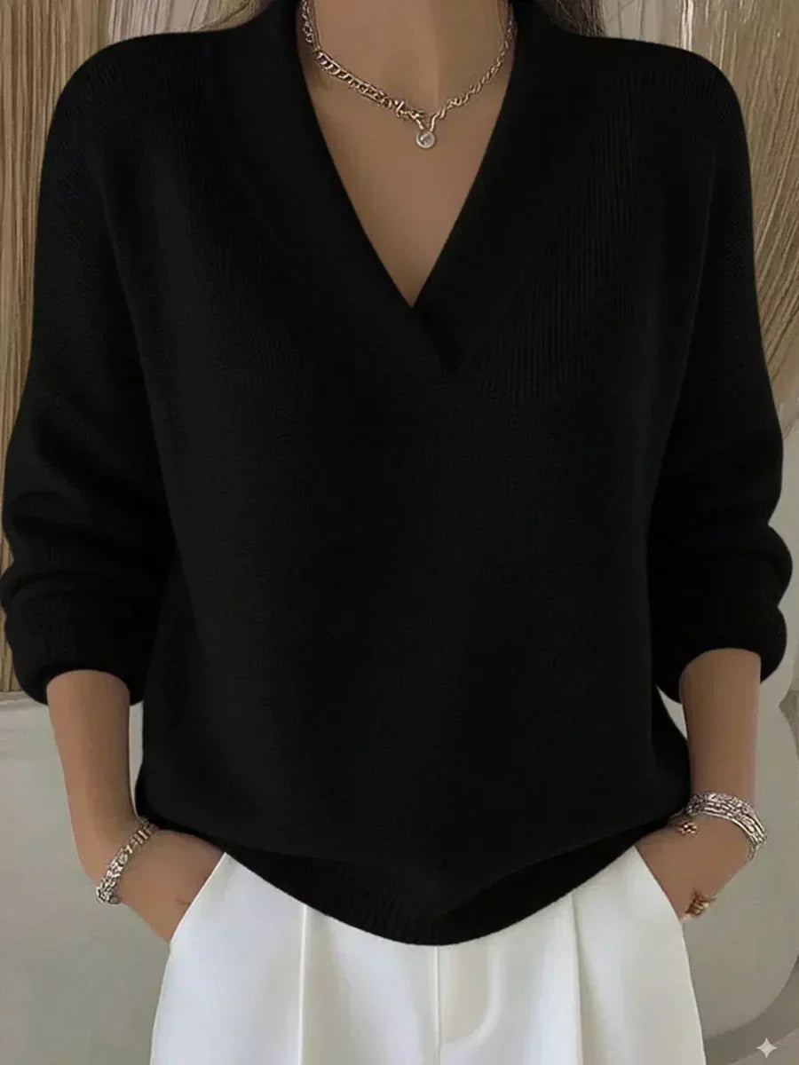 Vivelle | Jersey Holgado de Cuello en V - Negro
