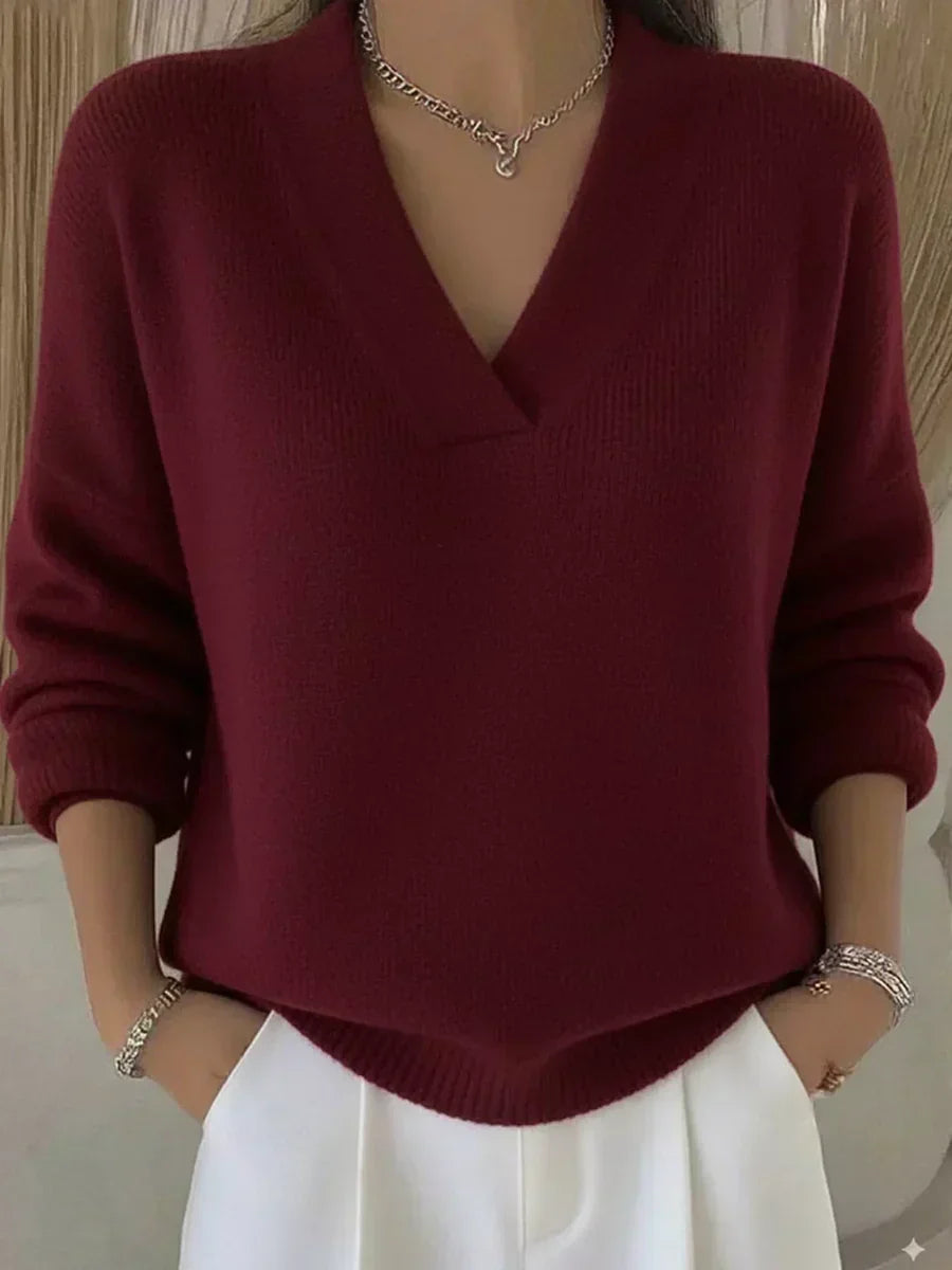 Vivelle | Jersey Holgado de Cuello en V - Rojo