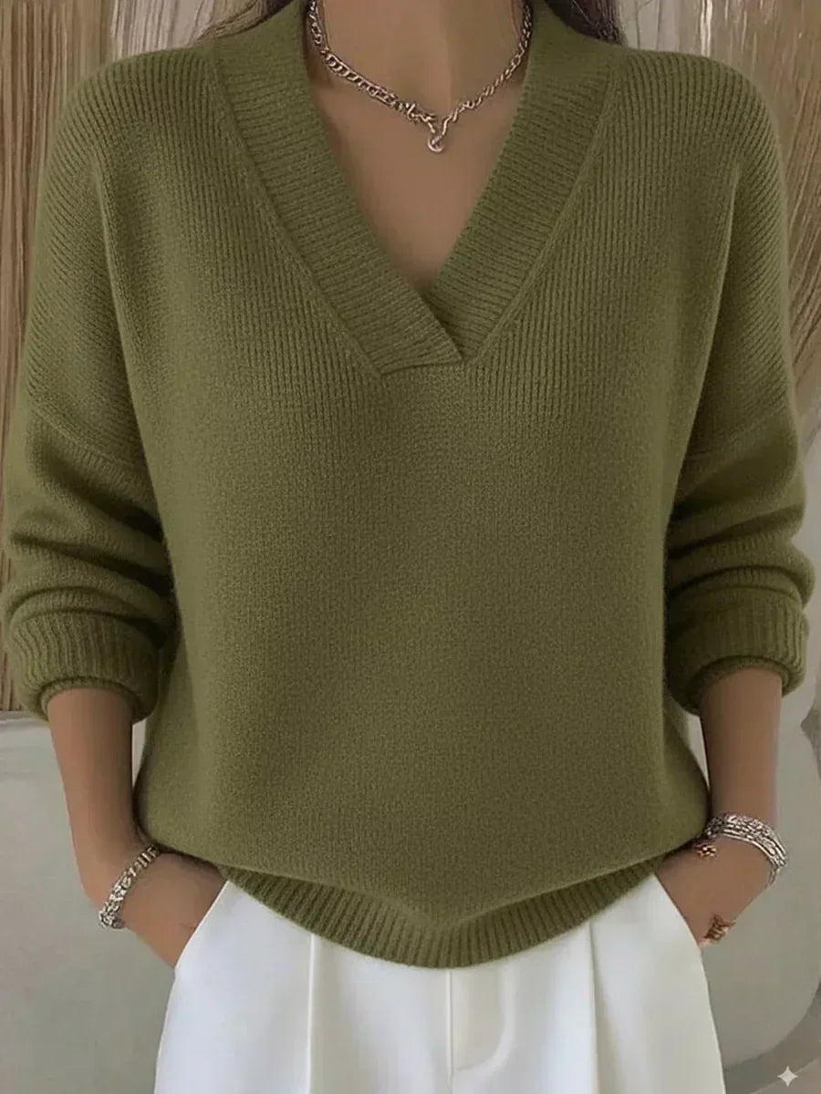 Vivelle | Jersey Holgado de Cuello en V - Verde