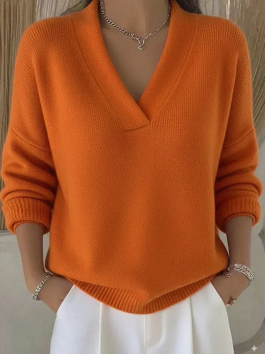 Vivelle | Jersey Holgado de Cuello en V - Naranja