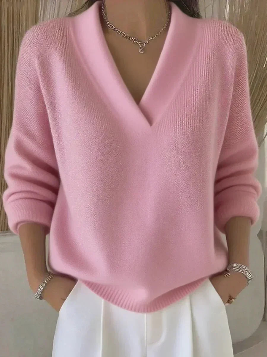 Vivelle | Jersey Holgado de Cuello en V - Rosa