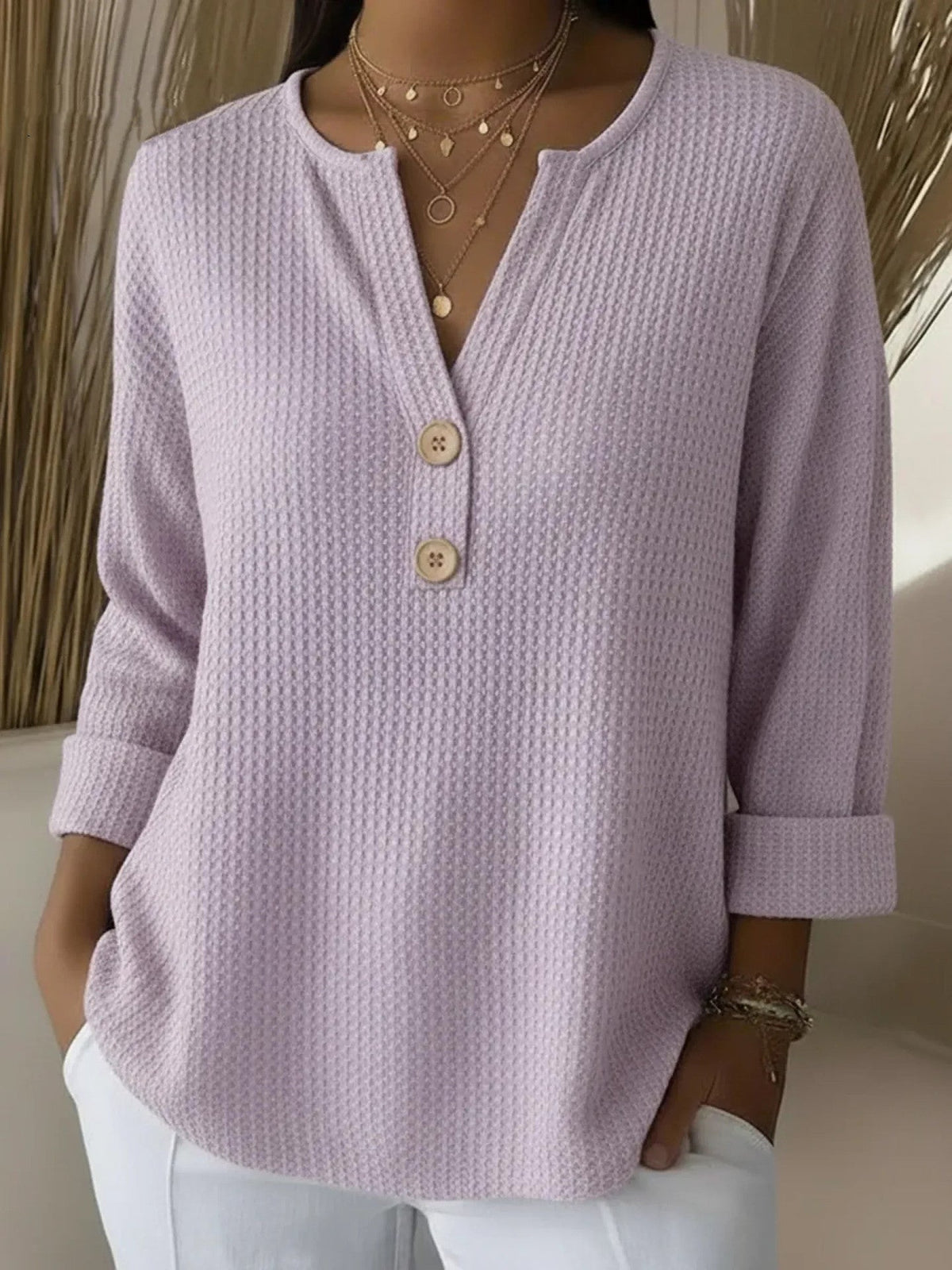 Lucinda | Top Henley con Botones - Lila