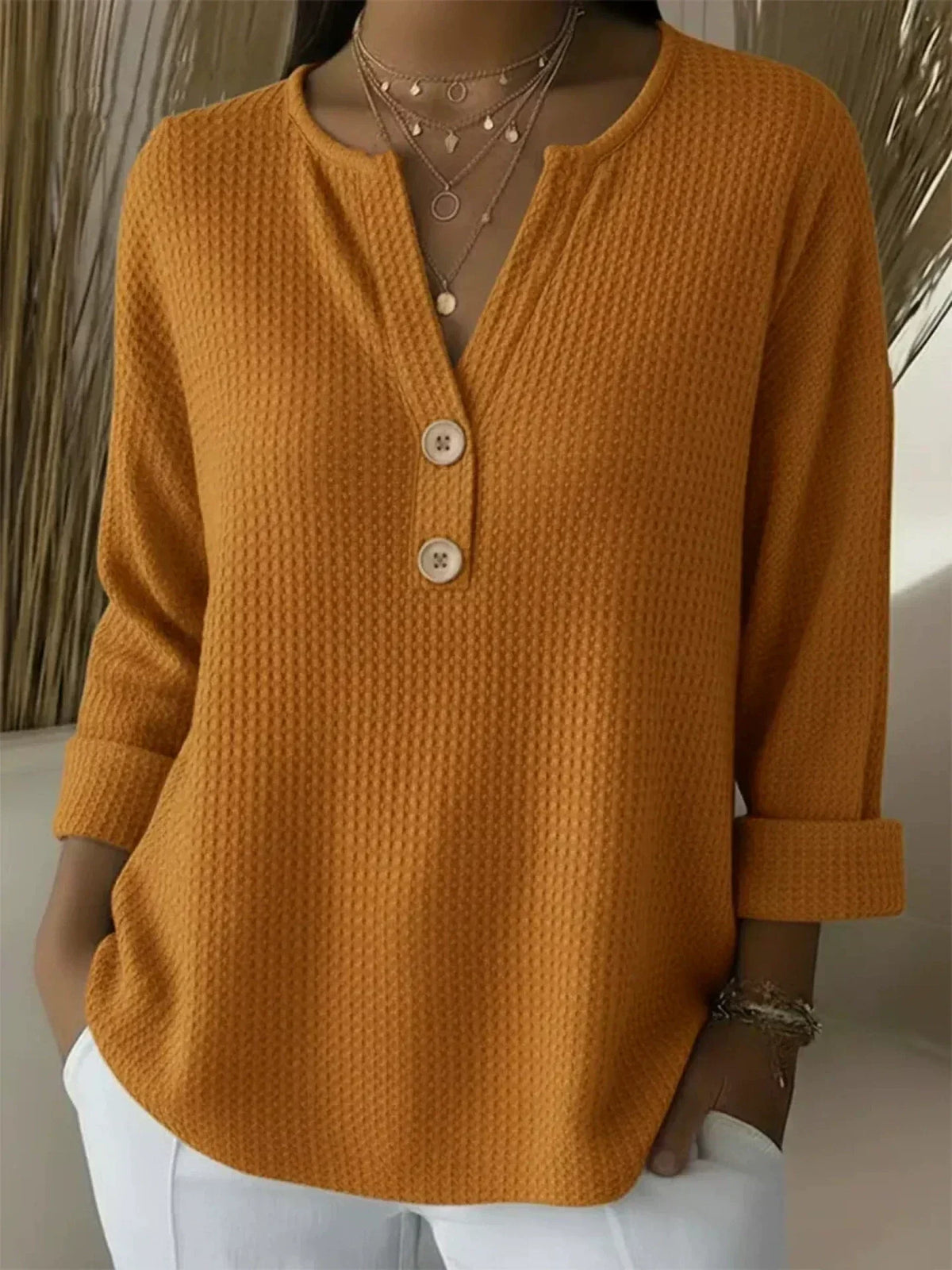 Lucinda | Top Henley con Botones - Naranja