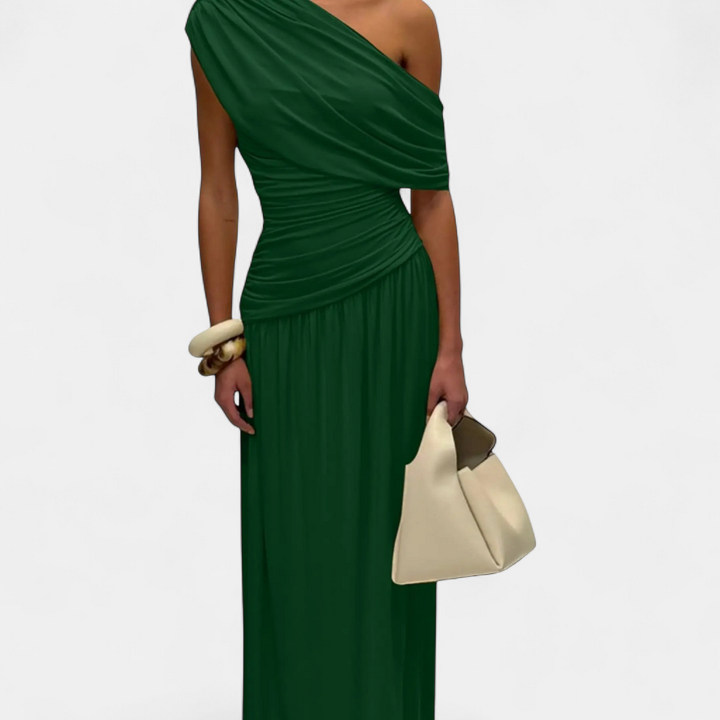 ROXANNE - Vestido Plisado Asimétrico - Verde