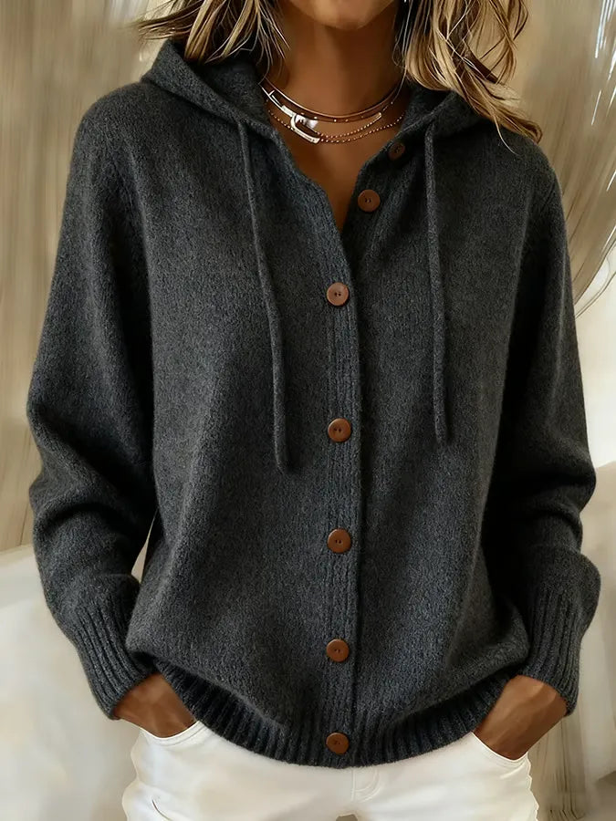 Brenda | Cárdigan Sudadera con Capucha y Botones - Negro