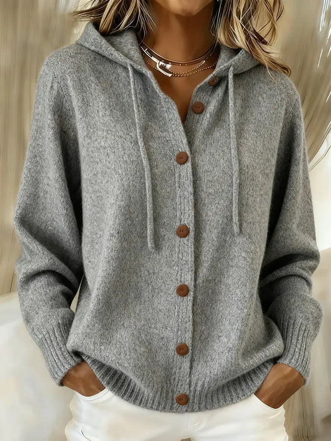 Brenda | Cárdigan Sudadera con Capucha y Botones - Gris