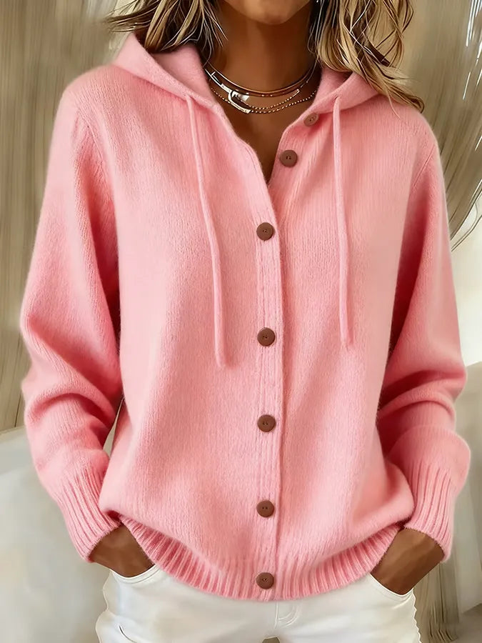 Brenda | Cárdigan Sudadera con Capucha y Botones - Rosa