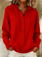 Brenda | Cárdigan Sudadera con Capucha y Botones - Rojo