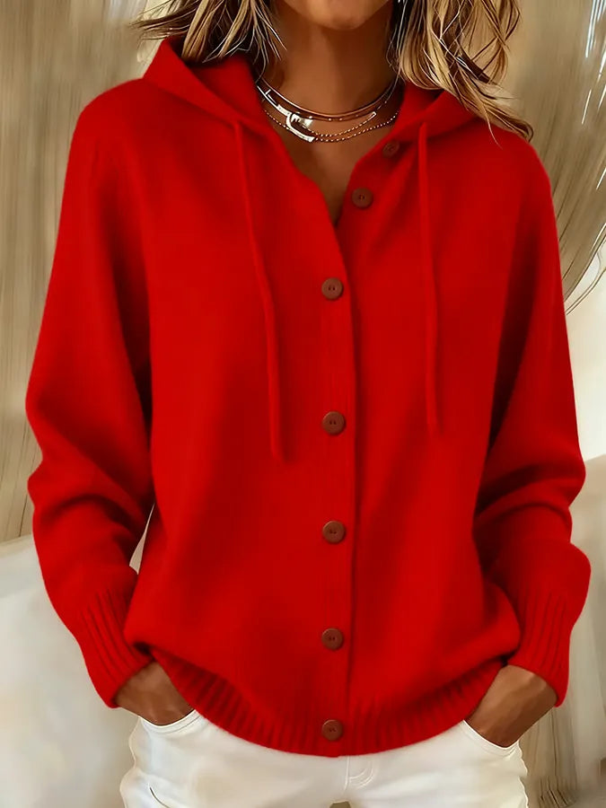 Brenda | Cárdigan Sudadera con Capucha y Botones - Rojo
