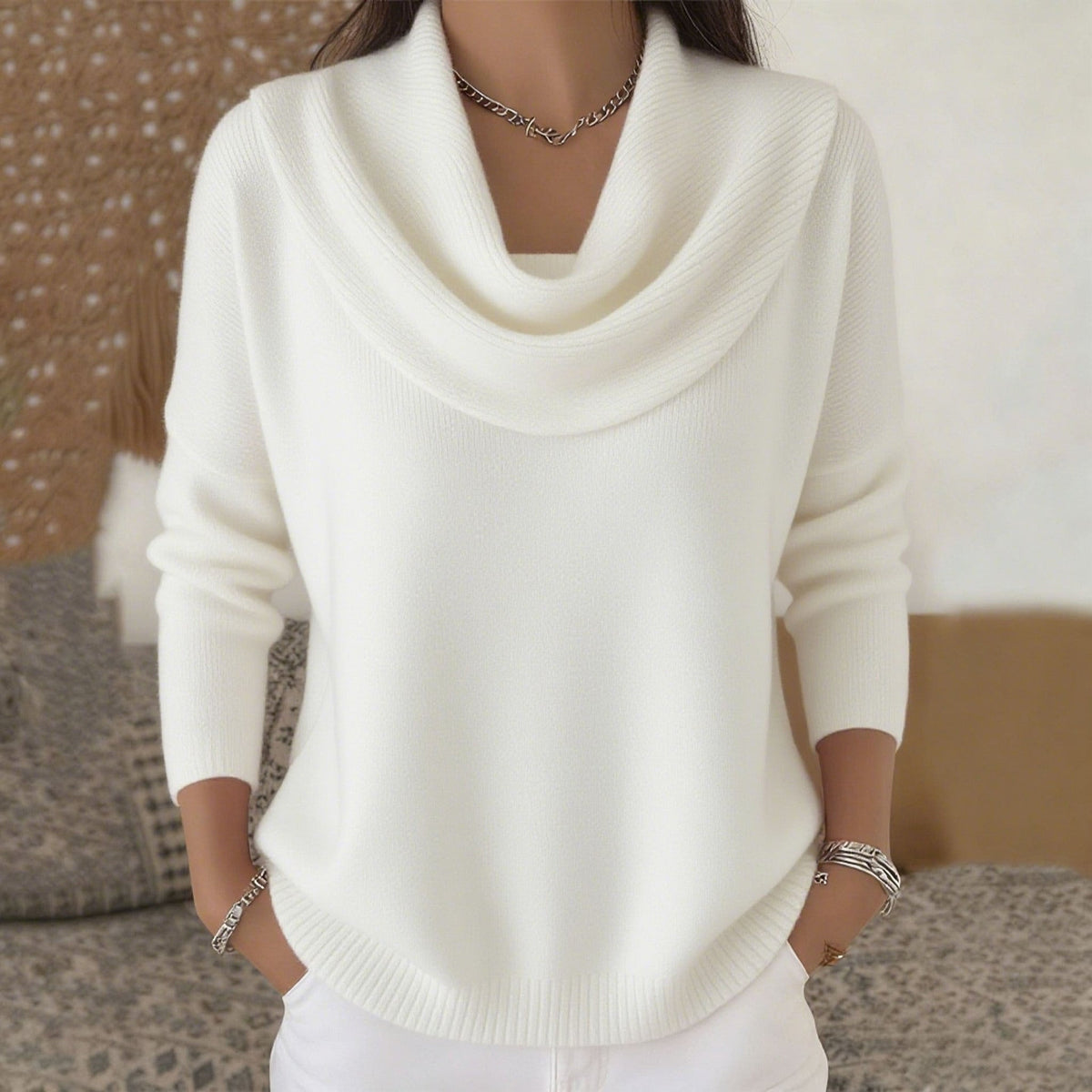Juliette | Jersey de Cuello Drapeado - Blanco