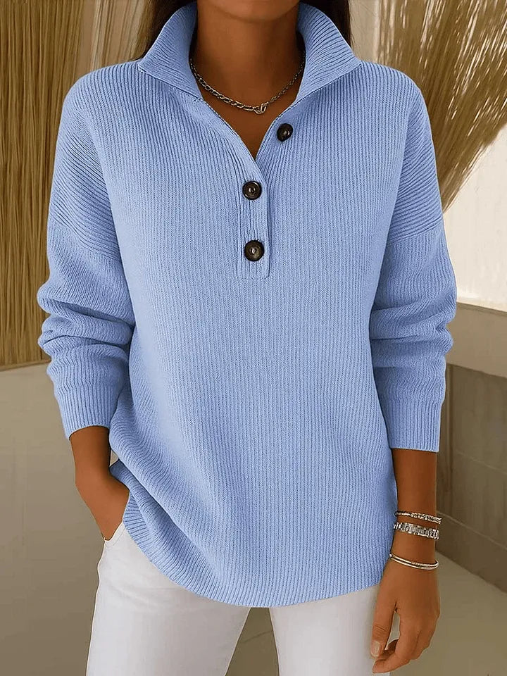 Florence | Jersey Polo de Cuello en V - Azul Cielo