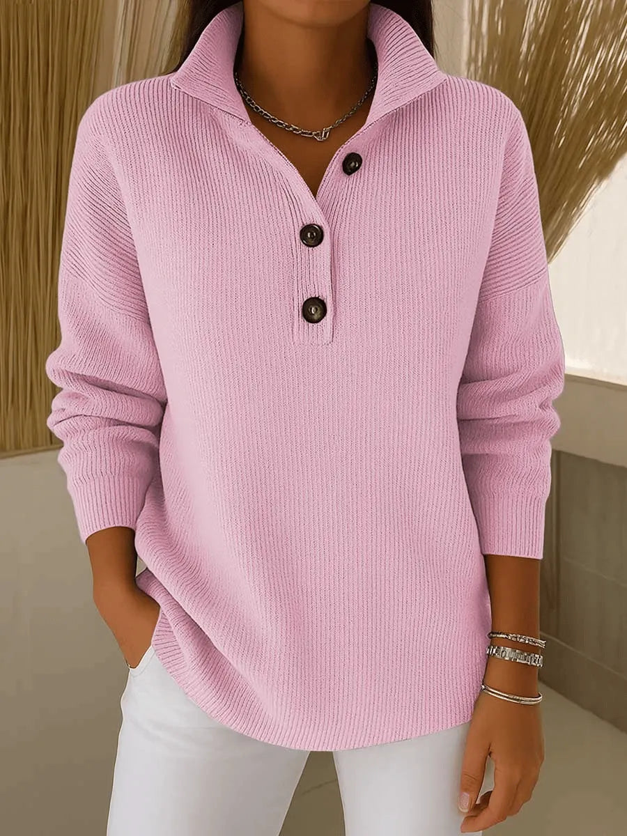 Florence | Jersey Polo de Cuello en V - Rosa Empolvado