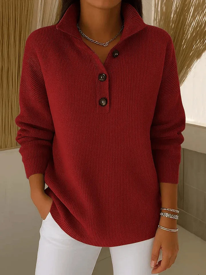 Florence | Jersey Polo de Cuello en V - Burdeos
