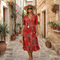 Maristella | Vestido Midi Estampado Sin Esfuerzo - Rojo Escarlata