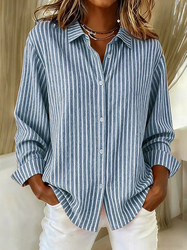 Jacqueline | Camisa de Rayas con Botones - Azul