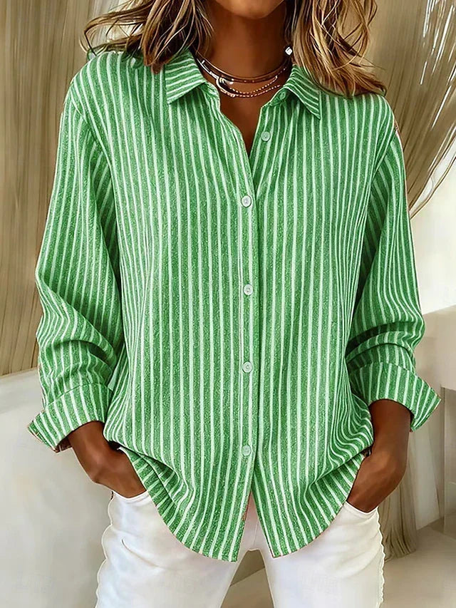 Jacqueline | Camisa de Rayas con Botones - Verde