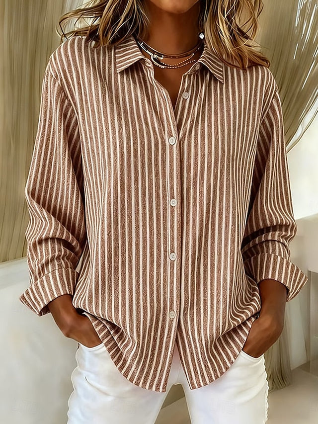 Jacqueline | Camisa de Rayas con Botones - Caqui