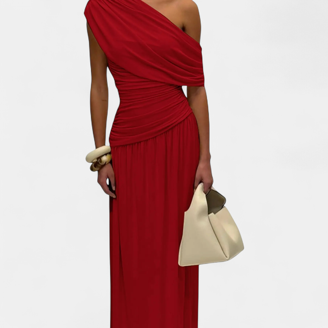 ROXANNE - Vestido Plisado Asimétrico - Rojo