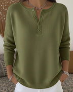 Helena | Jersey Henley de Punto con Botones - Verde Oliva