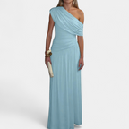 ROXANNE - Vestido Plisado Asimétrico - Azul Cielo