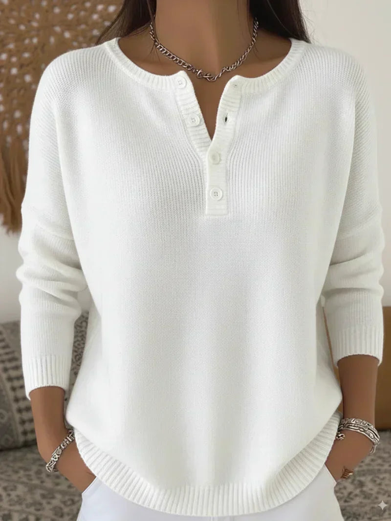 Helena | Jersey Henley de Punto con Botones - Blanco