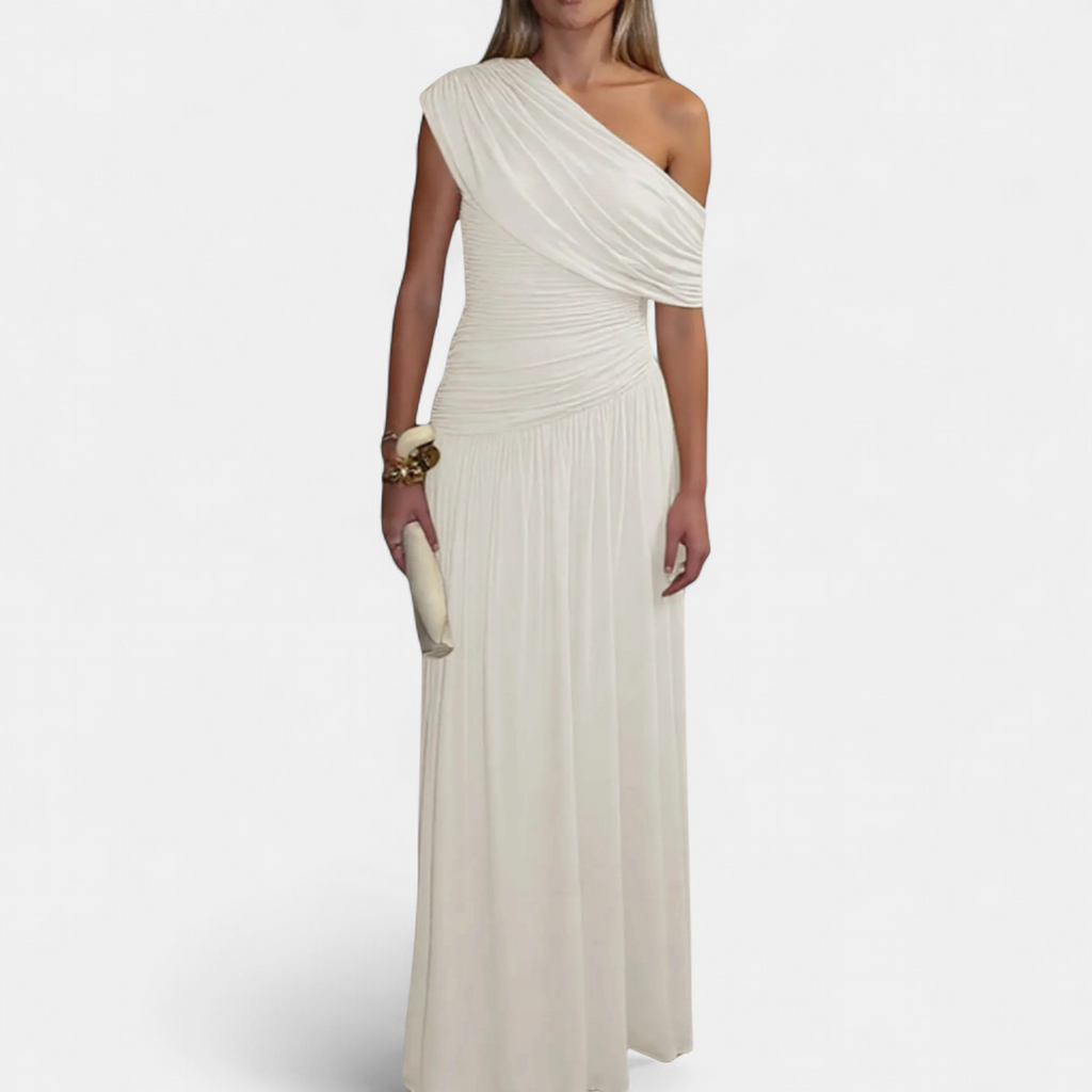 ROXANNE - Vestido Plisado Asimétrico - Blanco