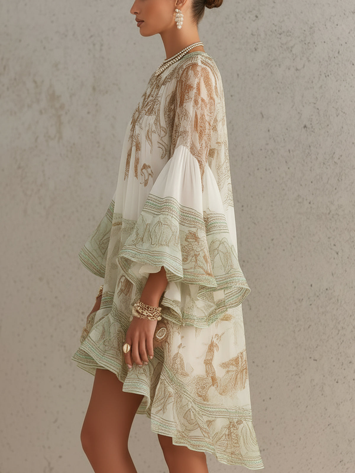 Vestido Violeta Cortés con Mangas de Volantes