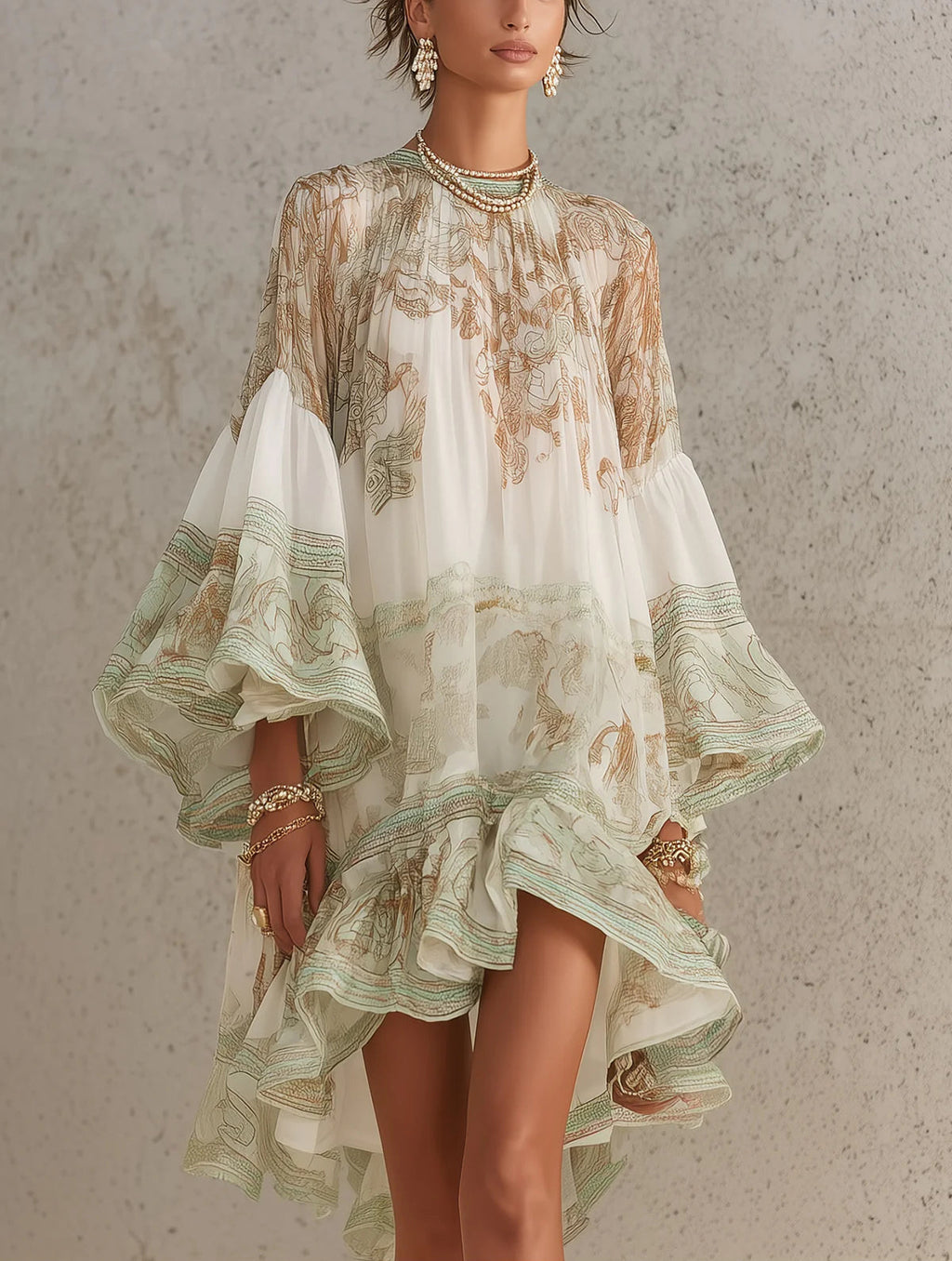 Vestido Violeta Cortés con Mangas de Volantes
