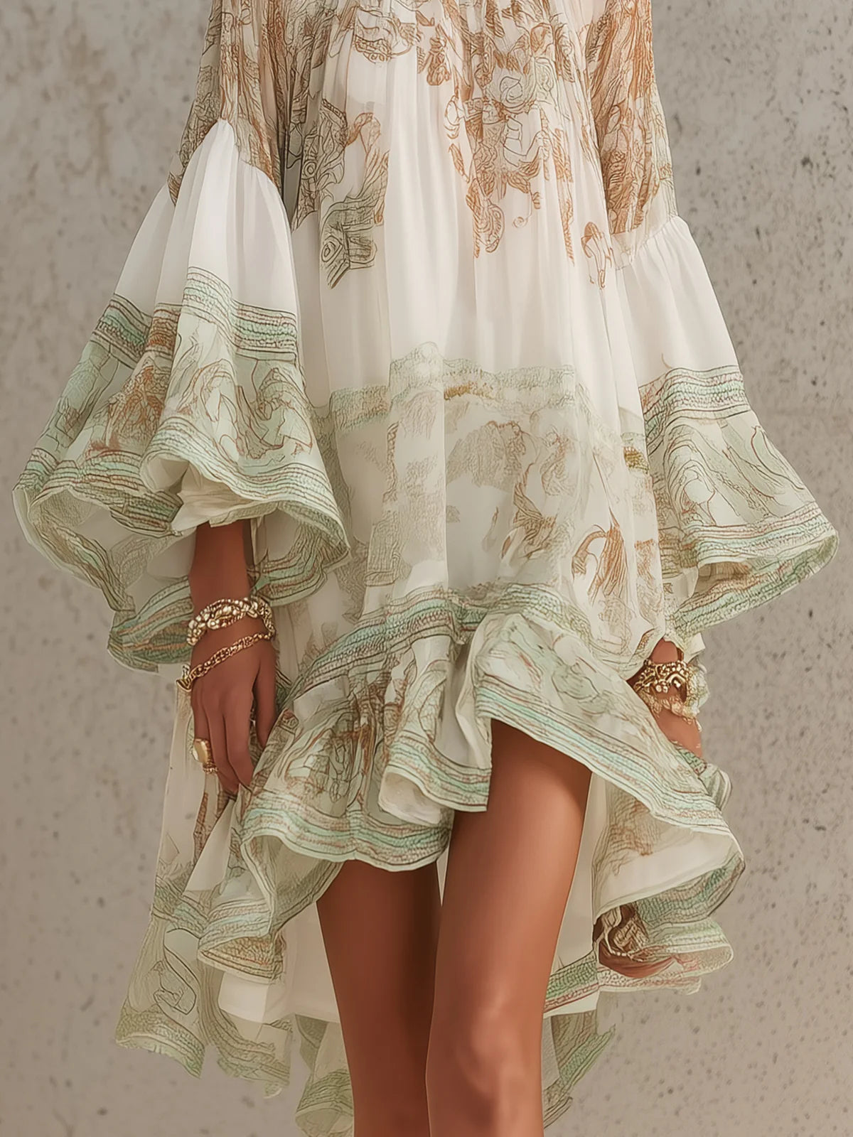 Vestido Violeta Cortés con Mangas de Volantes